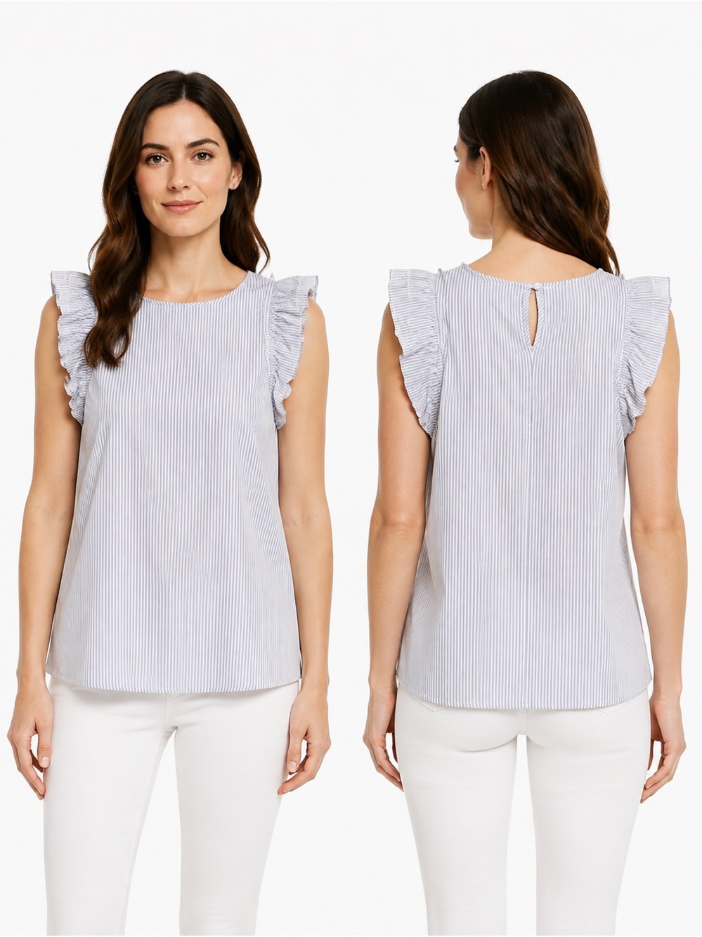 Hailey & Co. Striped Ruffle Sleeve Top - Blue & White Stripe Size S